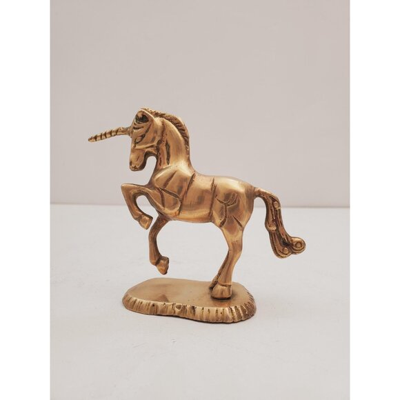 Vintage 70s Solid Brass Unicorn Statue Art Figure Heavy - Fantasy Decor - Picture 5 of 10